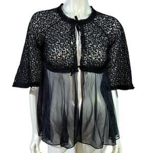 Vintage 50s Black Lace Negligee Top Small Medium